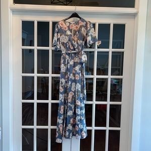 Baltic Born Sicily Blue Floral Satin Maxi Dress